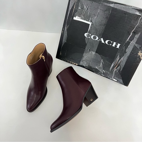 Coach Women Pacey Slip On Pointed Toe Ankle Booties- New In Box - Dark Cranberry - Picture 1 of 16